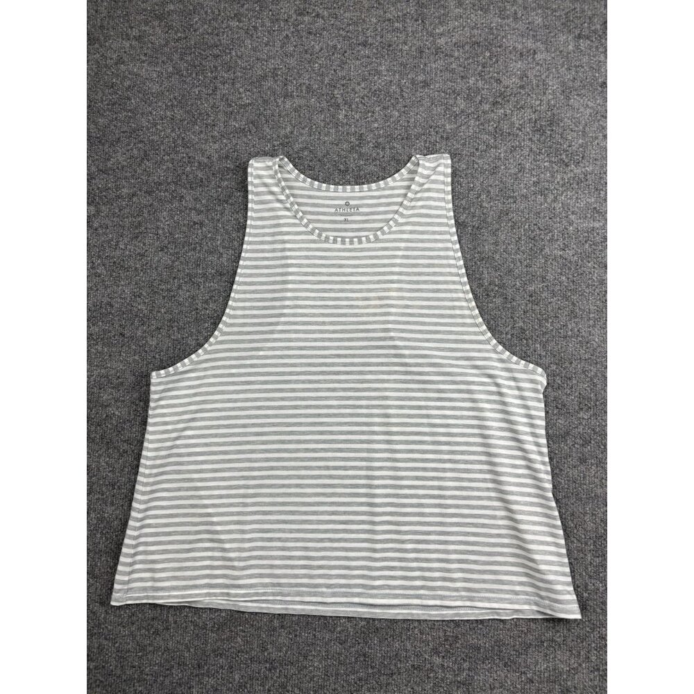 Athleta Tank‎ Top Womens XL Gray White Striped Cropped Muscle Workout Shirt